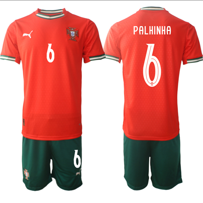 Men's Portugal Team #6 João Palhinha 2025 Red Home Soccer Jersey Suit